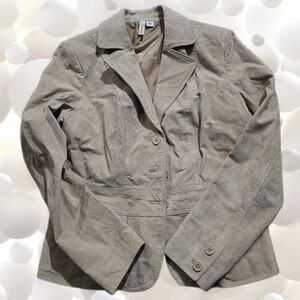 St Johns Bay Blazer 90s Suede Leather Jacket Coat Womens M Taupe Business Casual